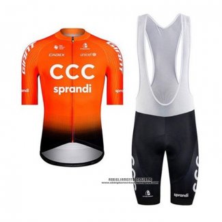 2020 Abbigliamento Ciclismo CCC Sprandi Arancione Nero Manica Corta e Salopette