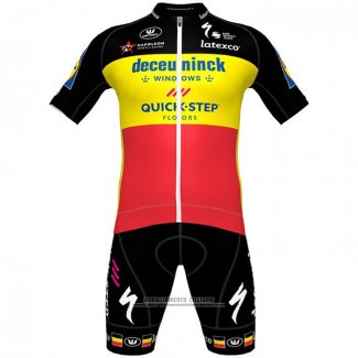 2021 Abbigliamento Ciclismo Deceuninck Quick Step Nero Giallo Rosso Manica Corta e Salopette