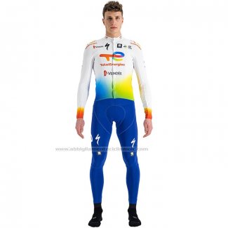 2022 Abbigliamento Ciclismo Direct Energie Bianco Giallo Blu Manica Lunga e Salopette