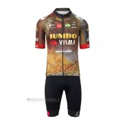 2022 Abbigliamento Ciclismo Jumbo Visma Nero Arancione Manica Corta e Salopette