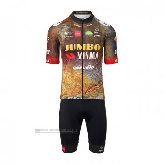 2022 Abbigliamento Ciclismo Jumbo Visma Nero Arancione Manica Corta e Salopette